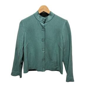 Sigrid Olsen jacket green blue wool blend snap coat snap closure size S